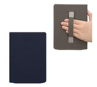 kwmobile Coque Compatible avec Pocketbook InkPad 4 / Color 3 / Color 2 Coque - Étui à Rabat Magnétique pour Liseuse eReader en Toile avec Sangle - Bleu foncé