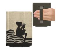 kwmobile Étui Compatible avec Pocketbook Verse/Pro/Color/Vivlio Light/Light HD Coque - Étui à Rabat magnétique Tablette eReader Similicuir avec Sangle - Noir-Beige