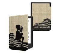 kwmobile Étui Compatible avec Pocketbook Verse/Pro/Color/Vivlio Light/Light HD Coque - Étui à Rabat magnétique Tablette eReader Similicuir - Noir-Beige