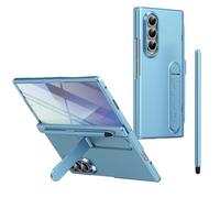 Étui avec Support pour Galaxy Z Fold 3, Protection d'écran pour Samsung Fold3, Protection de charnière, Porte-Stylo, Coque Support pour Samsung Galaxy Z Fold3 avec Stylet-Bleu Clair