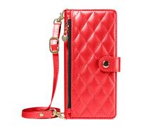 Étui Bandoulière pour Galaxy S26 Ultra avec Pochette Zippée et Support Vidéo Rouge