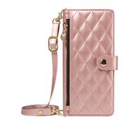 Étui Bandoulière pour Galaxy S26 Ultra avec Pochette Zippée et Support Vidéo Rose champagne