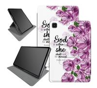 Étui Bible à fleurs violettes pour Samsung Galaxy Tab A7 Lite 8,7" version 2021 (modèle : SM-T220/T225/T227), support pliable rotatif à 360 degrés, plusieurs angles de vue avec mise en veille/réveil