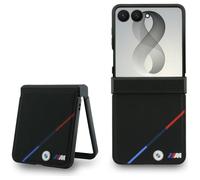 Étui BMW M en cuir perforé à rayures tricolores et logos métalliques, compatible MagSafe, pour Samsung Galaxy Z Flip 8, noir
