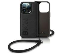 Étui BMW pour iPhone 15 6.1 noir étui rigide Signature Leather Wordmark Cord