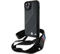 Étui BMW pour iPhone 15 Plus 6.7 noir étui rigide M Edition Carbon Stripe & Strap