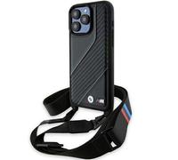 BMW Étui rigide pour iPhone 15 Pro 6.1 – M Edition Carbon Stripe & Strap – Noir