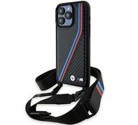 CG MOBILE BMW BMHCP15L23PSVTK Coque pour iPhone 15 Pro 6,1 Pouces Noir Hard Case M Edition Carbon Tricolor Lines & Strap