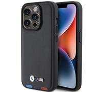 Étui BMW pour iPhone 15 Pro 6.1 noir Leather Stamp Tricolor