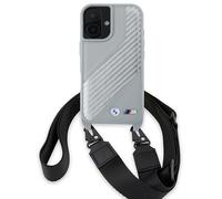 Étui BMW pour iPhone 16 6.1 gris étui rigide M Edition Carbon Stripe & Strap