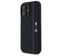 Étui BMW pour iPhone 16 6.1 noir étui rigide Silicone Hexagon Blue Line MagSafe