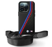 Étui BMW pour iPhone 16 Pro 6.3 noir étui rigide M Edition Carbon Tricolor Lines & Strap