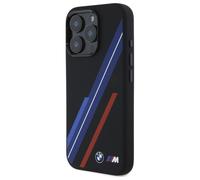 CG Mobile BMW HC M Coque de téléphone conçue pour iPhone 16 Pro, Durable, résistante aux Chocs, Compatible avec MagSafe, Coque en Silicone Lignes aléatoires, Noir