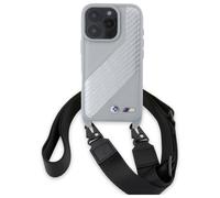 Étui BMW pour iPhone 16 Pro Max 6.9 gris étui rigide M Edition Carbon Stripe & Strap