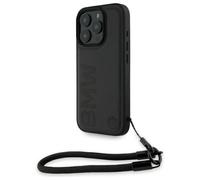Étui BMW pour iPhone 16 Pro Max 6.9 noir étui rigide Signature Leather Wordmark Cord