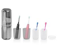 Etui Brosse à Dent Voyage 4-in-1 Boite Brosse a Dent Gris Portable Rangement de Boîte de Brosse à Dents Respectueux de L'humidité Tasse de Brosse à Dents pour Camping Voyages d'affaires Maison Ecole