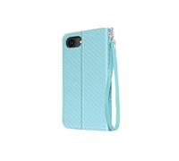 Etui Carbone pour iPhone 16e Portefeuille Support Dragonne Bleu clair