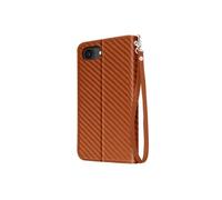 Etui Carbone pour iPhone 16e Portefeuille Support Dragonne Marron