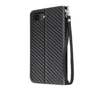 Etui Carbone pour iPhone 16e Portefeuille Support Dragonne Noir