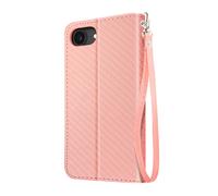 Étui Carbone pour iPhone 16e Portefeuille Support Dragonne Rose clair