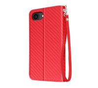 Étui Carbone Pour Iphone 16e Portefeuille Support Dragonne Rouge