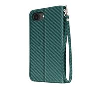 Etui Carbone pour iPhone 16e Portefeuille Support Dragonne Vert Foncé