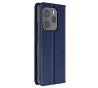 Etui Carbone pour Xiaomi Redmi Note 14 5G Portefeuille Support Vidéo Bleu Nuit
