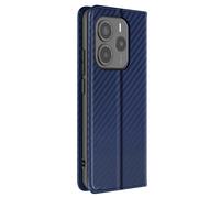 Avizar Étui Carbone pour Xiaomi Redmi Note 14 5G Portefeuille support vidéo Bleu nuit