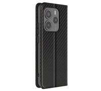 Avizar Étui pour Xiaomi Redmi Note 14 5G Carbone Portefeuille Support vidéo Noir