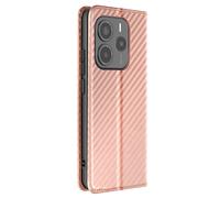 Étui Carbone pour Xiaomi Redmi Note 14 5G Portefeuille Support Vidéo Rose champagne