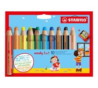 STABILO Boîte carton de 10 Crayons Woody + 1 Taille-crayon avec sécurité enfant