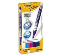 Etui carton de 4 feutres Velleda Liquid Ink ogive 4,5mm. Couleur : Violet, Bleu foncé, Bleu Turquoise