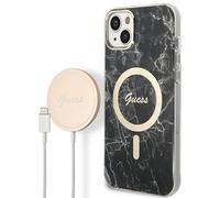 Étui + chargeur pour iPhone 14 Guess Marble MagSafe noir