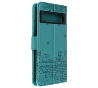 Etui Chat pour Google Pixel 8 Portefeuille série Kawaii Cat Cover Turquoise