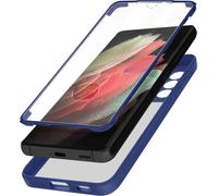 Étui circulaire pour Samsung S21 Ultra, dos transparent + pare-chocs en silicone - Bleu