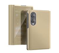 Étui Clapet Miroir pour Galaxy Z Fold8 Effet Cuir avec Support Mains-Libres Dorée