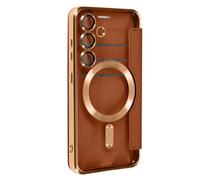 Étui Clapet pour Samsung S24 Compatible MagSafe Protection RFID Marron Clair