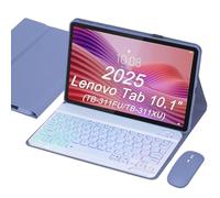 Étui Clavier avec Souris pour Lenovo Tab 10.1" 2025 | Clavier Rétroéclairé 7 Couleurs Amovible, Coque TPU Souple (TB-311FU/TB-311XU)