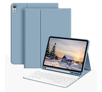 Étui clavier compatible avec Galaxy Tab et iPad, Redmi Pad Se, avec clavier Bluetooth sans fil amovible (150 mAh) et support pour crayon (bleu brumeux) Ipad Air,Ipad Air2,IPad 5th (9.7-Inch),IPad 6th