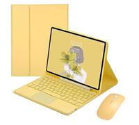 Étui Clavier pour iPad 10ème Génération 10,9 Pouces 2022 avec Souris Bluetooth, Coque Clavier Rechargeable Portable, Housse Multiposition avec Clavier QWERTY Pavé Tactile et Porte-Stylo, Jaune-B