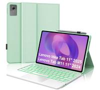 Étui clavier pour Lenovo Idea Tab 11" 2025/Lenovo Tab M11 11" 2024 | Avec trackpad multi-touch et éclairage 7 couleurs, clavier Bluetooth magnétique amovible pour bureau/étude, vert clair