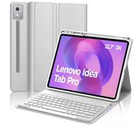 Étui clavier pour Lenovo Idea Tab Pro 12,7" 2025, clavier Bluetooth magnétique amovible, béquille réglable, étui folio en cuir synthétique avec porte-stylo, coque arrière de protection en TPU souple