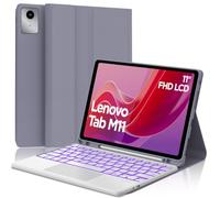 Étui Clavier pour Lenovo Tab M11 2024 11 Pouces/Lenovo Tab K11 11“ avec Pavé Tactile Multipoint Rétroéclairage 7 couleurs AZERTY Français Amovible Bluetooth Keyboard et Coque Housse Premium, Violet