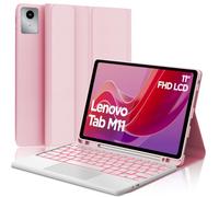 Étui Clavier pour Lenovo Tab M11 2024 11 Pouces/Lenovo Tab K11 11“ avec Pavé Tactile Multipoint Rétroéclairage 7 couleurs AZERTY Français Amovible Bluetooth Keyboard et Coque Housse Premium, Rose