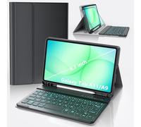 Étui clavier pour Samsung Galaxy Tab A9/A11 8,7" SM-X210/X216/X218 2023, étui rétroéclairé 7 couleurs avec clavier pour tablette A9 5G avec clavier Bluetooth magnétique amovible avec porte-stylo S