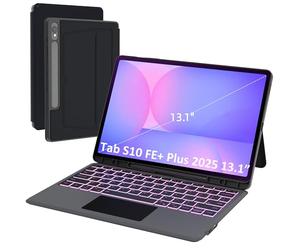 Étui clavier pour Samsung Galaxy Tab S10 FE+ Plus 13,1" 2025 : clavier rétroéclairé 7 couleurs avec pavé tactile | Coque magnétique amovible sans fil avec porte-stylo et béquille