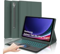 Étui Clavier Pour Samsung Galaxy Tab S10 Ultra/S9 Ultra 14,6"" Avec Pavé Tactile, Coque Clavier 7 Couleurs Rétro-Éclairée Bluetooth Italien Magnétique Pour Samsung S9/S10 Ultra Tab 14,6 Pouces, Vert