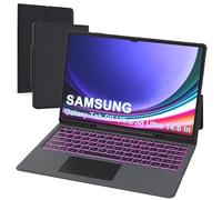 Étui Clavier pour Samsung Galaxy Tab S10 Ultra/S9 Ultra/S8 Ultra 14.6" - 7 Couleurs Rétroéclairées Tablette Coque sans Fil avec Pavé Tactile - Tab S9 Ultra AZERTY Français Clavier, Noir