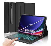 Étui clavier pour Samsung Galaxy Tab S10 Ultra/ S9Ultra/ S8 Ultra 14,6", pavé tactile intelligent multi-geste, clavier rétroéclairé 7 couleurs, housse de clavier folio amovible avec porte-stylo S