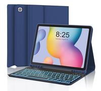 Étui clavier pour Samsung Galaxy Tab S6 Lite 10,4" 2024/2022/2020, clavier Bluetooth amovible rétroéclairé avec porte-stylo S pour tablette S6 Lite SM-P620/P625/P610/P613/P615/P619, bleu marine